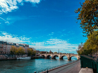 Poster - Street view of river Seine in Paris city, France.