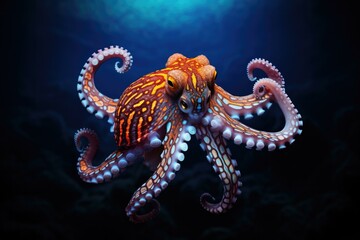 Canvas Print - An octopus is swimming in the ocean with its tentacles out. AI.