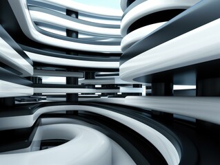 Wall Mural - A futuristic looking building with a lot of curves and lines. AI.