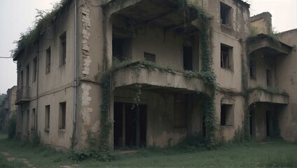 Poster - A very old building with a lot of vines growing on it. AI.