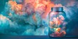 Bottle with Clouds and Lightning, Glass Jar with Colored Clouds