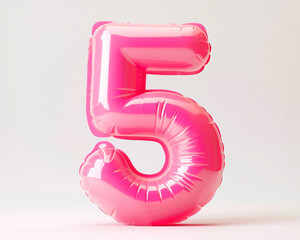 Fototapete - Photo with inflatable number in pink color. Minimalistic balloon isolated on a white background