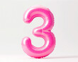 Photo with inflatable number in pink color. Minimalistic balloon isolated on a white background