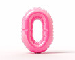 Photo with inflatable number in pink color. Minimalistic balloon isolated on a white background