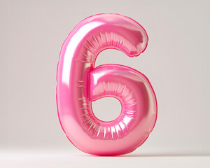 Poster - photo with inflatable number in pink color. minimalistic balloon isolated on a white background