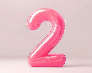 Poster - photo with inflatable number in pink color. minimalistic balloon isolated on a white background