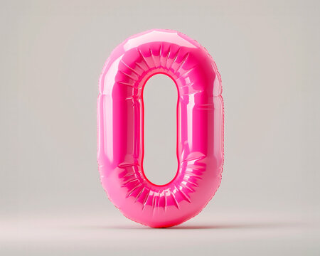 Photo with inflatable number in pink color. Minimalistic balloon isolated on a white background