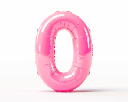 Photo with inflatable number in pink color. Minimalistic balloon isolated on a white background