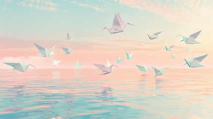 Wall Mural - Serene Paper Boats on Pastel Waters at Sunset