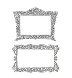 Fototapeta Konie - old decorative silver frame - handmade, engraved - isolated on white background