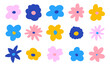 Simple doodle flower set. Trendy color botanical elements