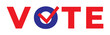 Vote word with checkmark symbol inside. Political election campaign logo