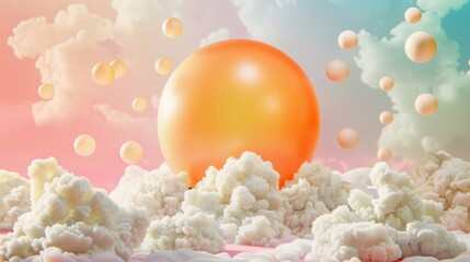 Wall Mural - Surreal Dreamscape with Orange Sphere and Clouds