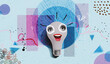 Idea light bulb with human eyes and mouth - Photo collage design