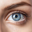 Close-up eye of a person, left eye blue eyes, Isolated on transparent background.