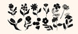 Hand drawn linocut floral. Trendy linocut style ornament. Vector illustration.