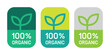 100 percent organic product label with green leaf