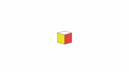 Fototapete - Floating cube geometric line 2D object animation. Block structure. Construction architecture. Figure square flat color cartoon 4K video, alpha channel. Geometry shape animated item on white background