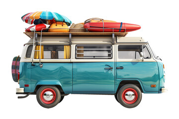 Wall Mural - Summer Travel Van With Beach Items Isolated on Transparent Background
