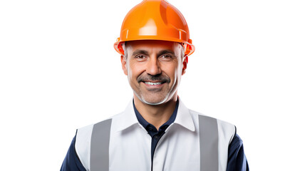 Canvas Print - Engineer portrait  isolated on transparent and white background.PNG image.	