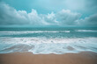 minimalistic photo of a beach with waves, light sky-blue and dark gray, 
