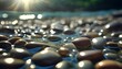 AI generated illustration of pebbles scattered along the beach at sunset