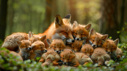 Poster - A sweet family of foxes