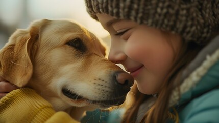 Sticker - AI generated illustration of a young girl affectionately kissing her pet dog on the cheek