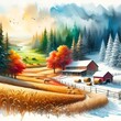 AI generated illustration of a rural scene showing the 4 seasons