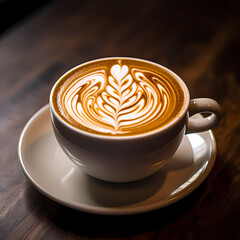 Canvas Print - Close-up of a coffee cup with latte art.