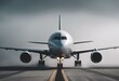 AI-generated illustration of a commercial airplane taxiing on a misty runway
