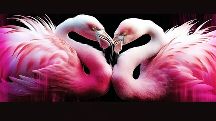 Wall Mural - Two flamingos form a heart shape as they face each other, AI-generated.