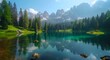 AI generated illustration of clear, vibrant green waters shimmer in the serene mountainous region