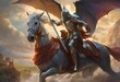 AI generated illustration of a knight on horseback with red cape