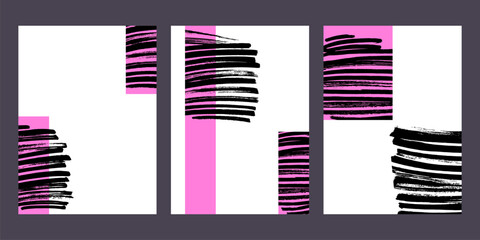 Poster - Backgrounds - Pink geometric shapes, black strokes 