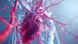 A background depicting the human circulatory system with arteries, veins, and a beating heart in a transparent view. (Consider specifying other systems like nervous or respiratory)