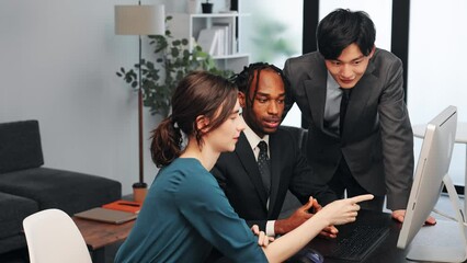Poster - Multinational businesspeople meeting in office. International business.