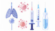 A set of flat icons, SarsCov2 antibody testing, implying lung disease and the common cold. 