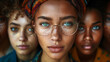 AI generated illustration of three women showcasing the beauty of diversity with piercing eyes