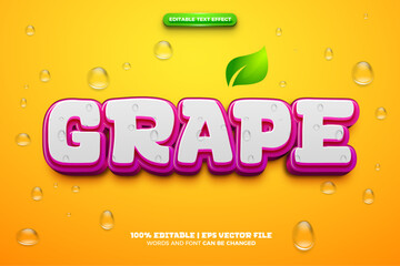 Wall Mural - Fresh Purple Grape with water drop 3d logo template editable text effect style