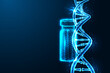 Genetic innovation, Medical advancement futuristic concept with DNA strand and vaccine ampoule