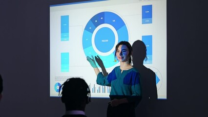 Wall Mural - Caucasian woman giving a presentation using a projector