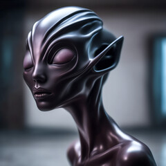 Chic sophisticated female hybrid alien with long neck, AI-generated.