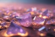 AI generated illustration of purple crystals amidst a cluster of rocks on a rocky terrain
