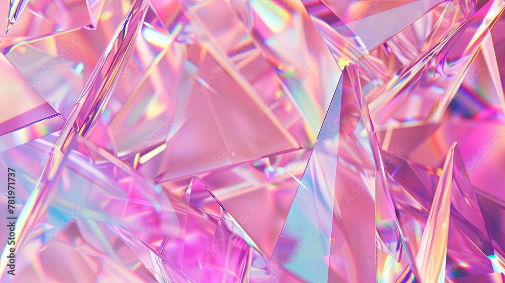 Holographic background with glass shards. Rainbow reflexes in pink and ...