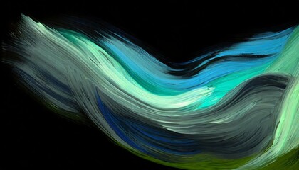 Wall Mural - Soft sweeps of green and blue oil paints on a black background, simulating the aurora borealis in the Arctic sky, with the paint's texture adding to the ethereal quality of the scene.