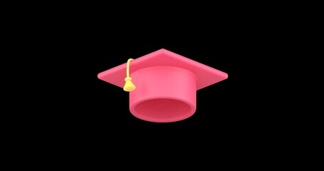 Poster - Graduation cap 3d icon animation with alpha channel. College school university studying knowledge wisdom academic degree colored badge design isolated