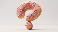 A Glazed Donut Font With Colorful Sugar Sprinkles. An Isolated 3D Question Mark Symbol Font.
