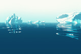Fototapeta Tęcza - landscape with icebergs in water, minimal 3d illustration