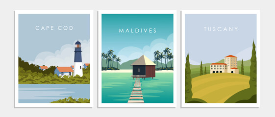 Wall Mural - Collection of travel posters for the wall, postcards, banners